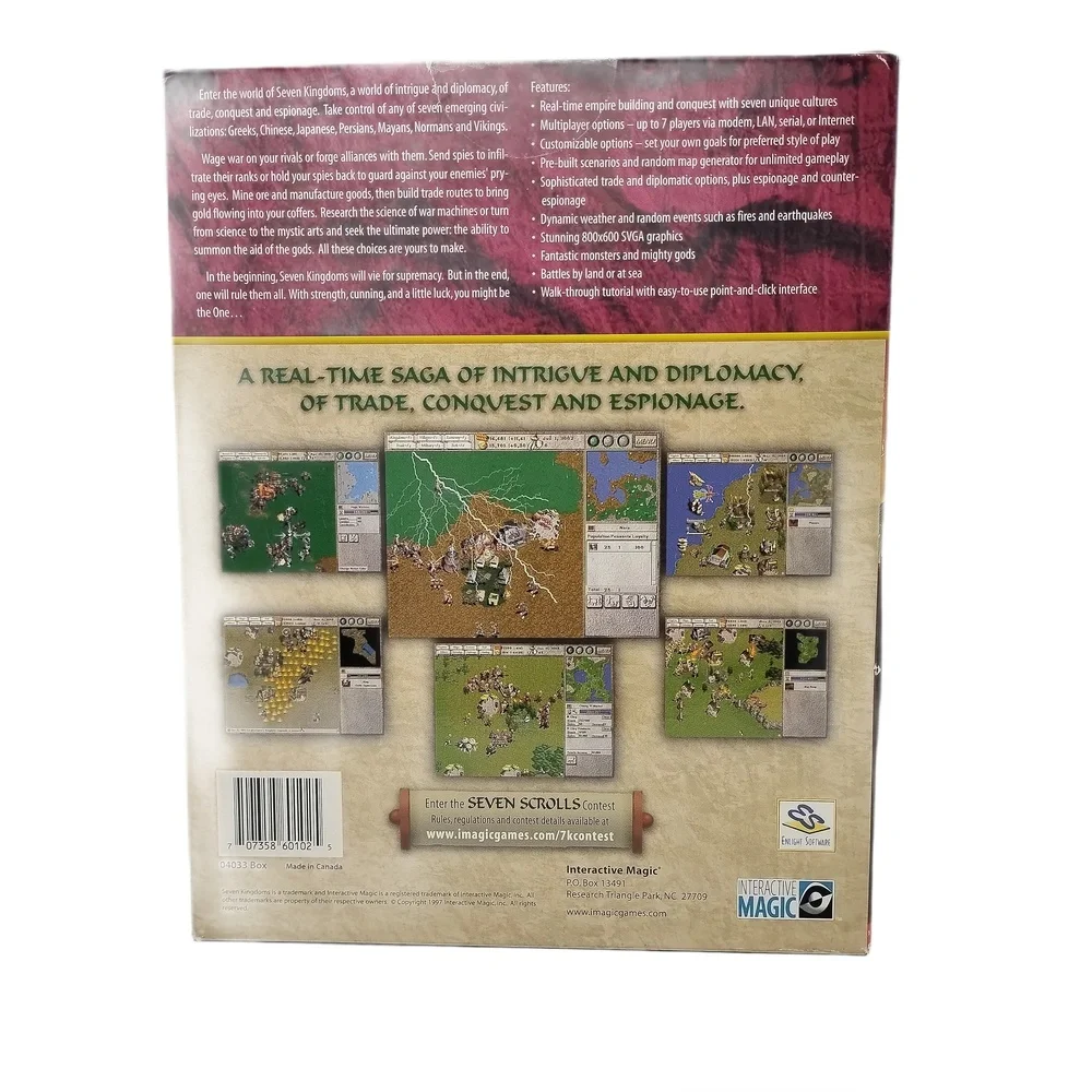 Vintage 1997 Seven Kingdoms PC CD-ROM Big Box Strategy Game Enlight Interactive